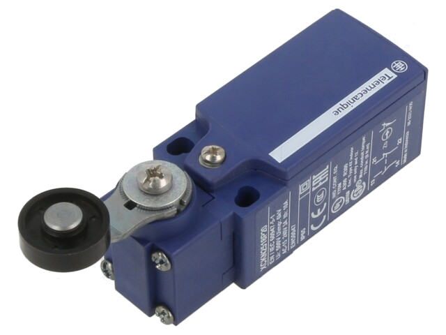 Eindschakelaar; hefboom R 35,5mm, kunststof rol Ø19mm; NO + NC Eindschakelaar; hefboom R 35,5mm, kunststof rol Ø19mm; NO + NC